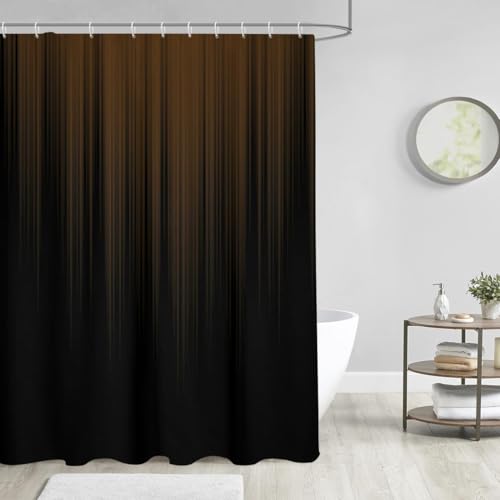Image of AAtter Brown and Black Shower Curtain, Modern Ombre, 60x72 Inch, 12 Hooks | Abstract Striped Polyester Fabric, Dark Masculine Style, Moody Design, Gradient Bathroom Decor for Men