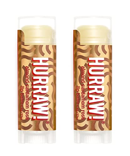 Hurraw! Almond, Cardamom, Rose (Vata) Lip Balm, 2 Pack: Organic, Certified Vegan, Cruelty and Gluten Free. Non-GMO, 100% Natural Ingredients. Bee, Shea, Soy and Palm Free. Made in USA