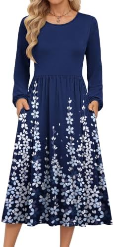 MOLERANI Damen Sommerkleider - Kurzarm Rundhals Midikleid Knielang Freizeitkleider Lose A-Linie Kleider mit Tasche