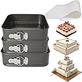 Springform Cake Pan Square Baking Pan, Set of 3 Baking Set 8inch,9inch,10inch,Leakproof Cake Mold wi