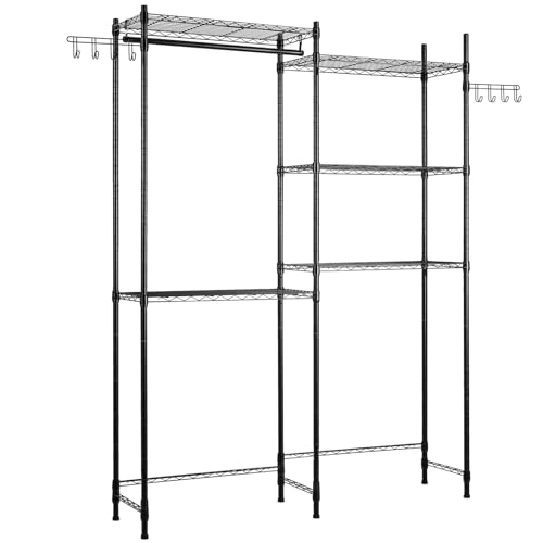 VEVOR Lagerregale für Waschmaschine und Trockner, 5-stufiges Wäscheständer-Gestell mit Kleiderstange & Haken, Zweireihige & verstellbare Waschmaschinenregale für Lagerung und Organisation, schwarz