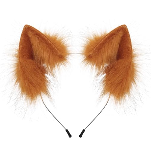 HAOAN Handmade Faux Fur Animal Cat Ears Headband Furry Fox Wolf Hairhoop Headwear Costume Accessory