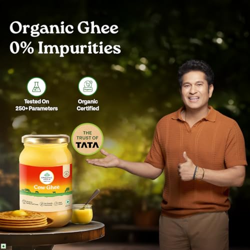 Image of Organic India Pure Cow Ghee, 500ml | Labs Tested on 250+ Parameters | Certified Organic | Glass Bottle | Sourced from Organically Fed Cows | Authentic Taste, Rich in Healthy Fat