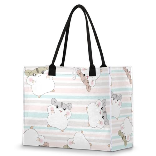 Cute Hamster Mouse Tote Bag for Women Large Beach Bag Reusable Tote Bags for Work Travel Beach Shopping