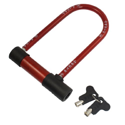 Aexit Red Black Bike Locks Plastic Cover U Type Alloy Security Lockset Motorbike Motorcycle Lock w U-Locks 2 Keys