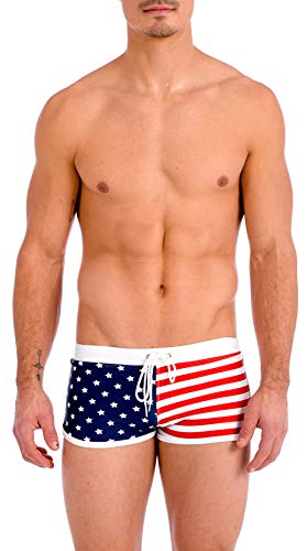 Gary Majdell Sport Men s USA Contrast Boxer Brief Swimsuit Stars & Stripes Small