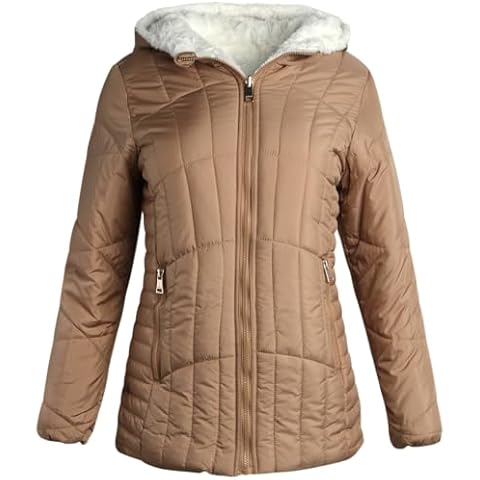 bebe Women's Puffer Jacket - Cozy Full Zip Up Hooded Reversible Puffer Jacket for Women - Casual Quilted Winter Jackets S-XL, Size Medium, Toffee Cover