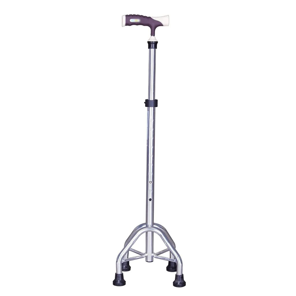 LIOONS Bastón para Ancianos, Cuatro Patas, Ajustable, de Aluminio, Antideslizante, antichoque, con luz Led, para Hombres y Mujeres, bastón con Mango cómodo
