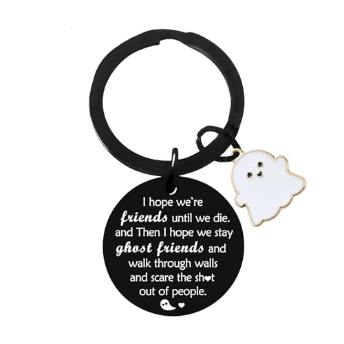 Ttrmieoy Funny Friendship Gifts for Best Friend Keyring Cute Halloween Gifts Halloween Boo Basket Stuffers for Women Men Sister Besties Birthday Present Ghost Friends Gifts Spooky Boo Basket Stuffers