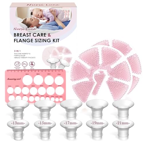Image of Nursi Luna Flange Sizing Kit with Flange Inserts 13/15/17/19/21mm 10PCS, Silicone Flange Insert for 24mm Flange/Shield, Breastfeeding Essential Kit for New Mom