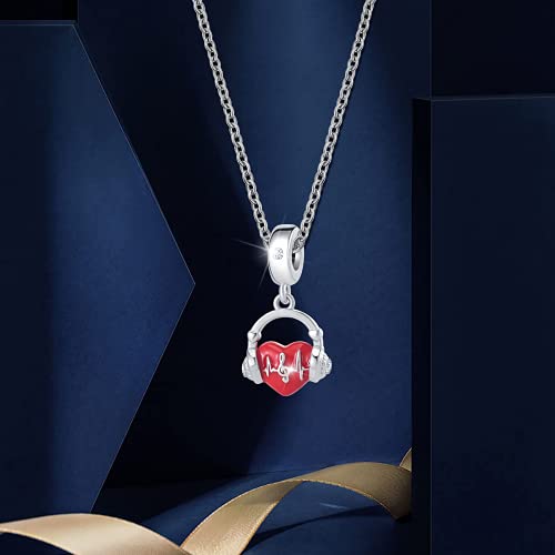 Image of Red Music Note Charm for Pandora Bracelets Heart Headset Dangle Bead for Friend Daughter Sister