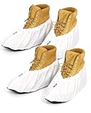 2 Pairs Non Slip waterproof Reusable shoe Covers for contrators and Carpet Floor Protection, Machine Washable. WHITE LARGE