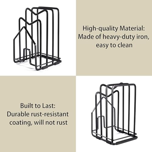 Image of Pan & Pot Lid Organizer Rack - Multifunctional Cookware for Cabinet, Pantry Chopping Board Holder, Space-Saving Kitchen Organizer, Black (6 x 9 x 9.25 Inches) (HUT-RACK)