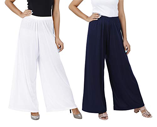 Image of Buy That Trendz Palazzo Pants for Women Cotton Rayon Elasticated Regular Fit Flared Wide Leg M to 6XL Pack of 2