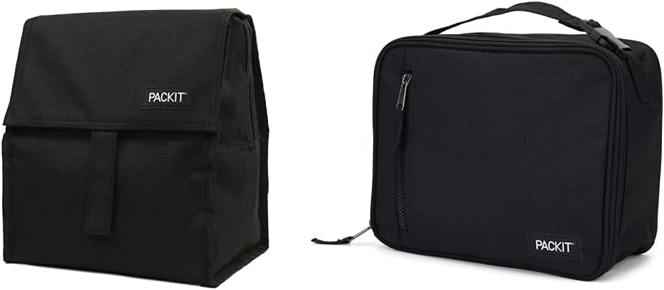 PackIt Freezable Lunch Bag + Classic Lunch Box Bundle (Black)