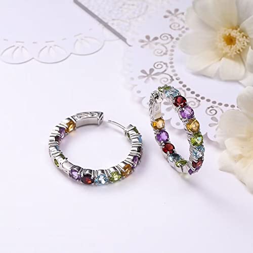 Supermodel 925 Sterling Silver 5.0 Hoop Earrings 13 Carats Natural Peridot Sky Blue Topaz Citrine Amethyst Garnet Hoop Earrings For Women #TOP2