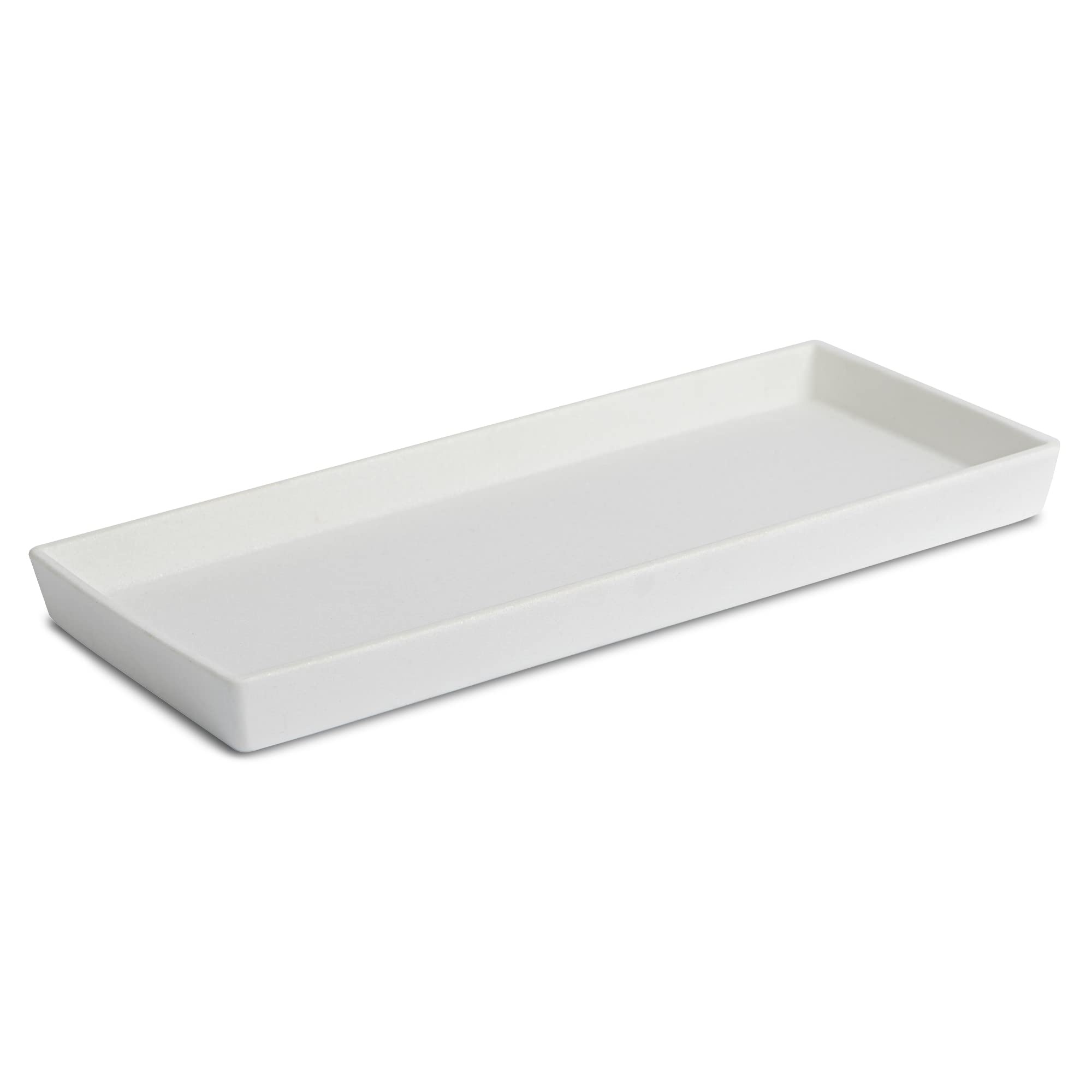 (damaged) Jo Lavie Vanity Tray Small Rectangle, Bathtub Tray Bathroom Organizer, Cosmetics Holder for Tissue Candle Towel Plant Jewelry Ring Dish Dresser Perfume Shampoo (White)