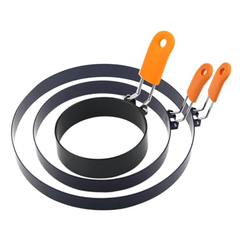 lurrose 3個 不粘加工ステンレス製卵焼きフライパン用エッグフライリング点 シリコンハンドル付 耐熱 多機能調理器具 オムレツや目玉焼きに