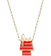 Peanuts Womens Snoopy Necklace 18" - Silver or Gold-Plated Sterling Silver Necklace with Snoopy C...
