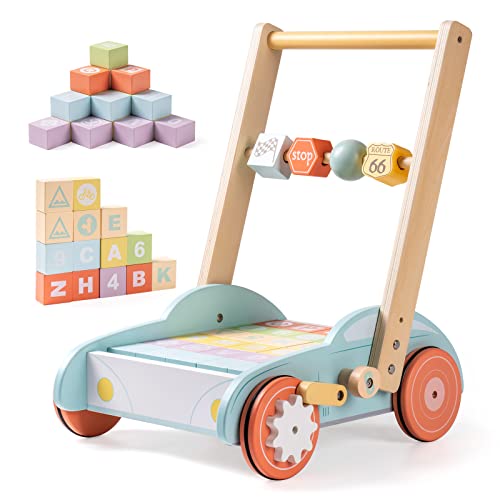 Read About ROBOTIME Wooden Baby Walkers Push Toys for Baby Girls Boys 10 Month +, Adjustable Speed P...