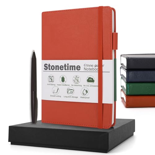 Image of Stone Paper Notebook for Women Men, A5 Waterproof Notebook Hardcover Executive Journal, Ruled Notebooks for Writing, Business, Work & School, 160 Pages Notebook with Gift Box (A5 Red)