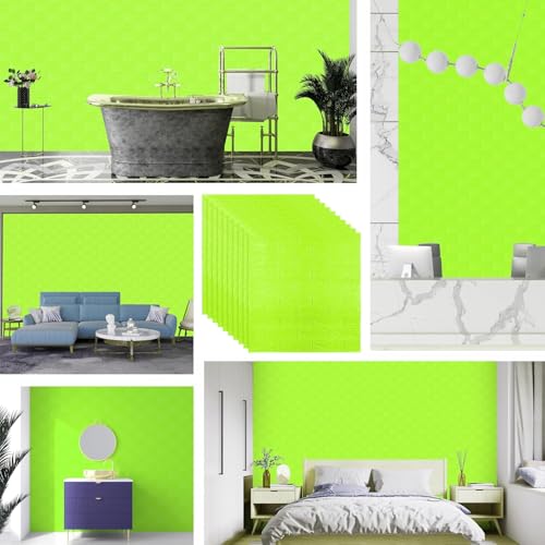 Image of TEKCOOL Self-Adhesive Waterproof PE Foam 3D Wall Panels Wallpaper Sticker for Bathroom, Living Room, and Home Decoration (70 x 77cm, Appx. 5.8Sq Feet)-20 Piece-Green.
