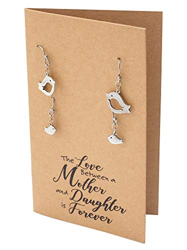 Quan Jewelry Handmade Mother Daughter Earrings, Cute Birds Earrings, Set of 2 Earrings, Gifts for Mom and Daughter, Bird Jewelry Gift with Inspirational Quote Card3