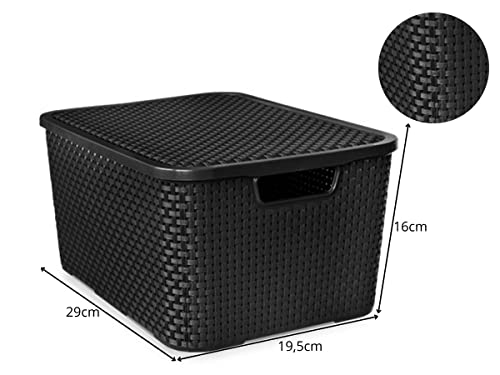 KIT C/ 6 CAIXAS ORGANIZADORAS RATTAN 7L C/TAMPA PRETA MULTIUSO DECORATIVA