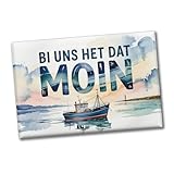 Nordsee Aquarell Motiv Souvenir Souvenir Magnet Fischerboot für Kühlschrank und Whiteboard, maritim und dekorativ