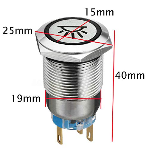 Esupport 12V Car Vehicle Blue Led Light Interior Push Button Metal Toggle Switch Socket Plug 19Mm #TOP5