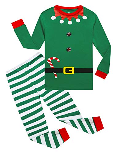 KikizYe Christmas Elf Cosplay Little Girls Boys Pjs 100% Cotton Long Sleeve Kid Pajamas Sets Size 7 Green