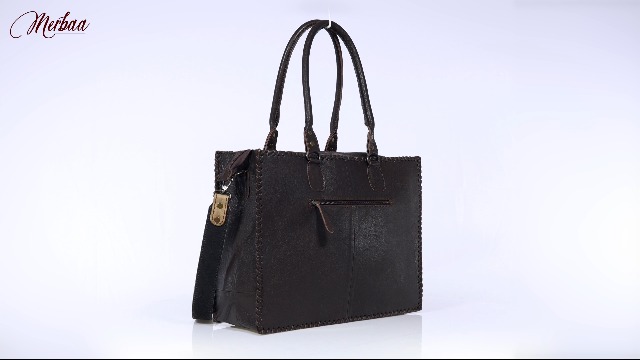 Bolso de mano de cuero natural Merbaa para mujer miniatura 7