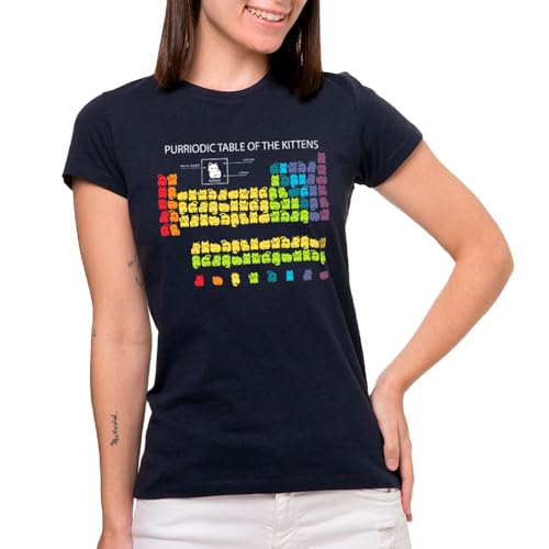 Pampling Camiseta de Manga Corta Estampada, 100% Algodón, Ropa Unisex para Hombre y Mujer, Serigrafiada con Cuello Redondo y Corte Recto, Color Azul (Purriodic Table of The Kittens, L)