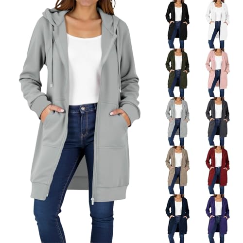 Long Hoodies for Women - Lightweight Long Sleeve Oversized Fleece Long Sweatshirts Casual Fall Jacket Coat Pockets