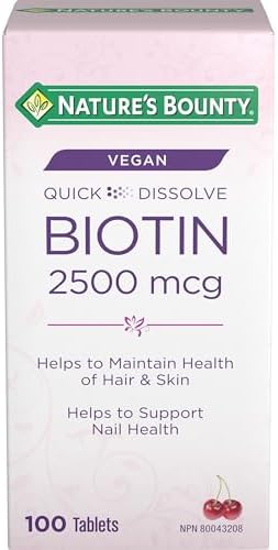 NATURE'S BOUNTY Biotin, Quick Dissolve Tablets, Maintains Hair And Skin Health, Maintains Nail Health, Helps To Metabolize Nutrients, Vegan, Cherry Flavour, 34 g