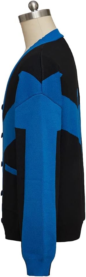 Classic Black & Blue Sweater Cardigan Coat Knitted Jacket Mens Superhero Costume Halloween Outfits