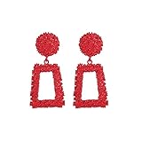  SO-buts Geometrische Ohrringe,Damen Anhänger Ohrringe,Lange Ohrringe aus Metall,Matte Trend Trapezförmige Ohrringe (Rot)