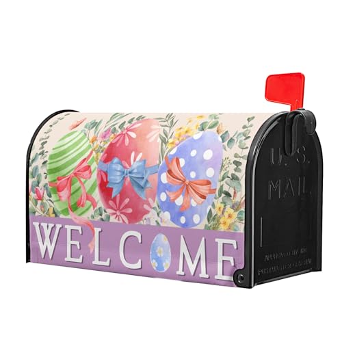 Image of Happy Easter Mailbox Covers Magnetic Spring Welcome Outdoor Mailbox Cover Standard Size 18 X 21 Easter Watercolor Eggs Holiday Mailbox Wrap Post Letter Box Cover Decorative for Home Garden Yard
