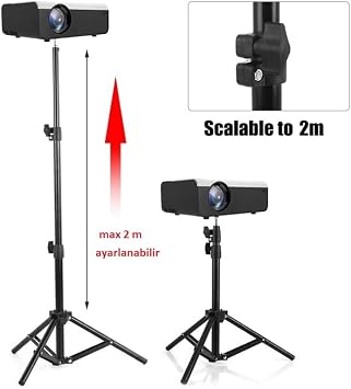 Projektör tripodu, 6 mm üniversal alaşım zemin tripodu katlanabilir ağır yük tripod ayağı, 2 m yüksekliğe kadar projektör için ayarlanabilir 6 mm arayüzlü tüm makinelere uyum