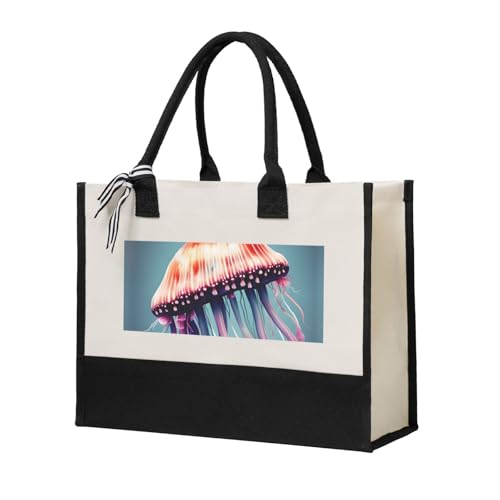 Sac cabas de plage et shopping en toile beige méduse