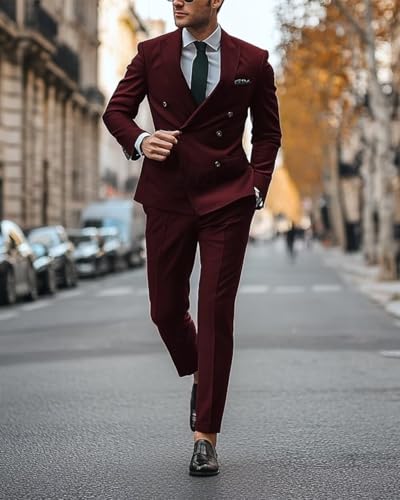 Mens Suits 2 Piece Double Breasted Suit for Men Slim Fit Blazer Pants Sets Wedding Prom Homecoming Suit3