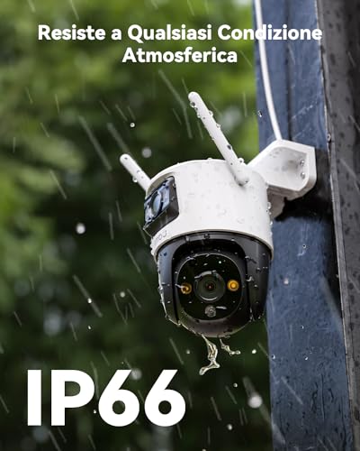 4K (3MP+5MP) Telecamera Wi-Fi Esterno Doppio Obbiettivo, 360°PTZ Videocamera Sorveglianza Esterno con Visione Notturna a Colori, Rilevamento Umano/Veicoli, IP66, Tracciamento Intelligente, 2,4ghz - Powerline - Immagine 7