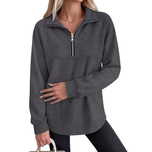 Quarter Zip Fleece Women Sweatshirts Cozy Drop Shoulder Mockneck Pullover - image 7