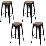 Assise en bois de pin. Toilinux.com Lot de 4 Tabourets de Bar Vintage Liv - Hauteur 77 cm. - Noir