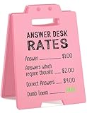 Answer Desk Rates Sign Pink – Cute Funny Office Desk Decor for Women Coworkers Boss Work Friends – Sarcastic Gag Gift for Birthday Christmas White Elephant Secret Santa