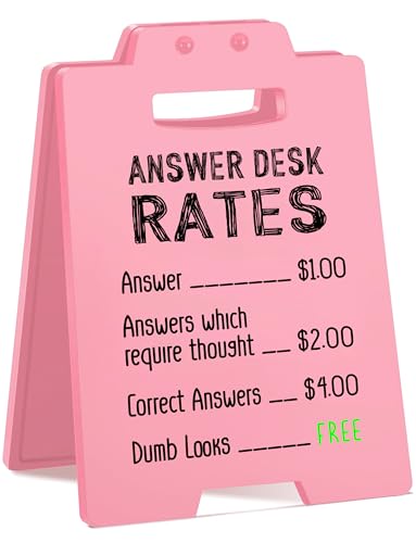 Answer Desk Rates Sign Pink Cute Funny Office Desk Decor for Women Coworkers Boss Work Friends Sarcastic Gag Gift for Birthday Christmas White Elephant Secret Santa