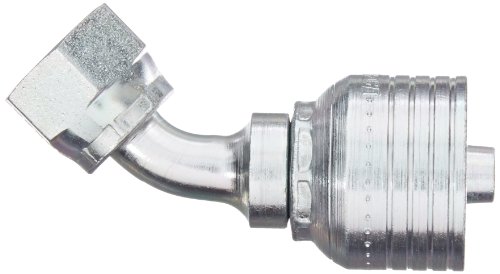 Image of Aeroquip 1BA6FRA6 Carbon Steel Global TTC12 (Thru the Cover) Crimp Hose Fitting Female ORS Swivel, 45 Degree Elbow, 3 /8 inch Hose ID, 3 /8 inch Tube Size