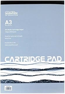 Drawing Sketching Cartridge Paper A3 Pad - 50 Sheets 140 Gsm - Acid Free - Suitable for Pencils, Pens, Light Watercolour Washes, All Media - Ideal for Students and Professional Artists