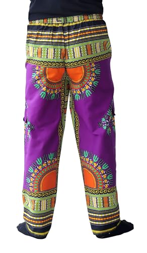 DA'IKI Loose and Casual Mens Cotton African Dashiki Pants Cargo Khakis Ankara Art2