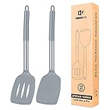 Pack of 2 Silicone Solid Turner ,Non Stick Slotted Kitchen Spatulas ,High Heat Resistant BPA Free Cooking Utensils ,Ideal Cookware for Fish ,Eggs ,Pancakes (Gray)